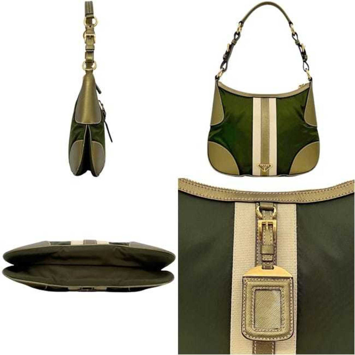 Prada Green Khaki Nylon Leather Shoulder Bag (Pre-Owned)