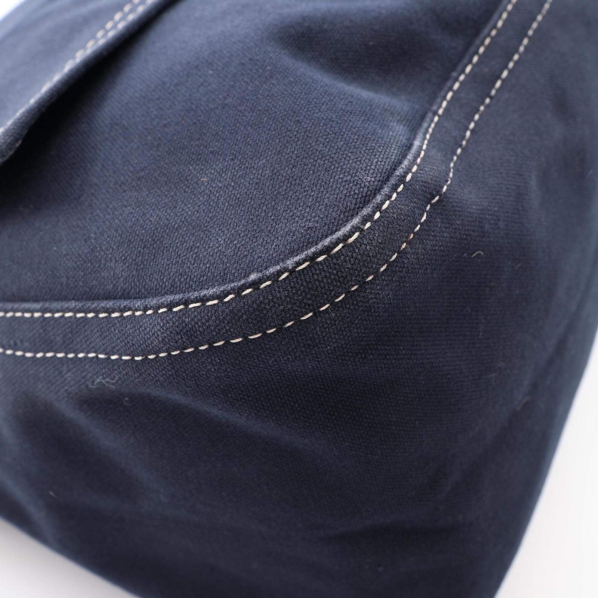 Fendi Navy Canvas Leather Handbag Shoulder Bag (Pre-Owned)