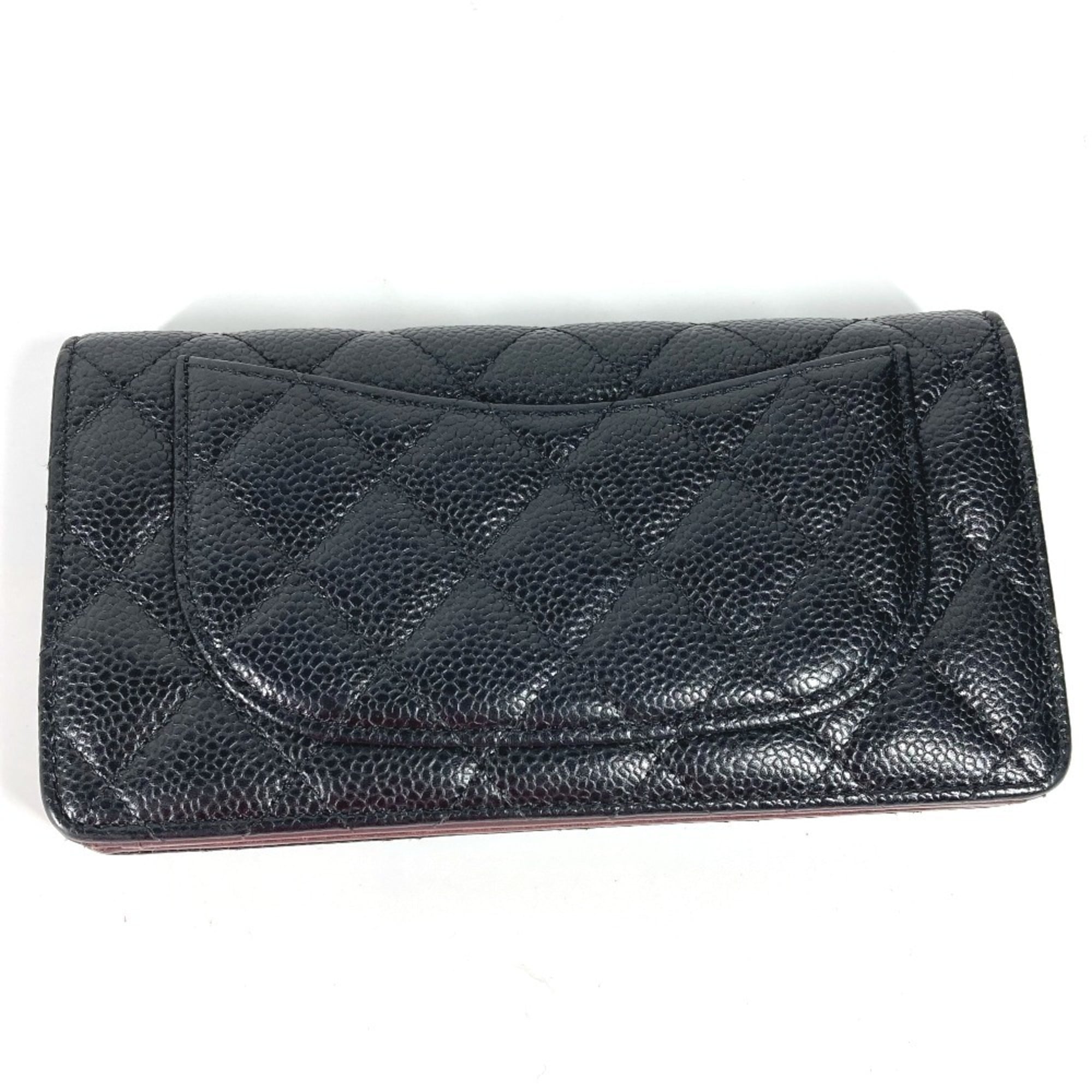 Chanel Black Grained Calfskin Long Wallet (Bi-Fold) (Pre-Owned)