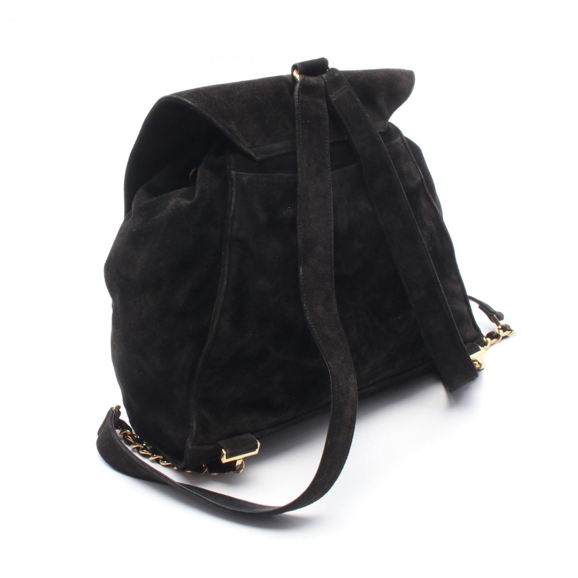 Chanel Black Suede Leather Backpack Handbag (Pre-Owned)