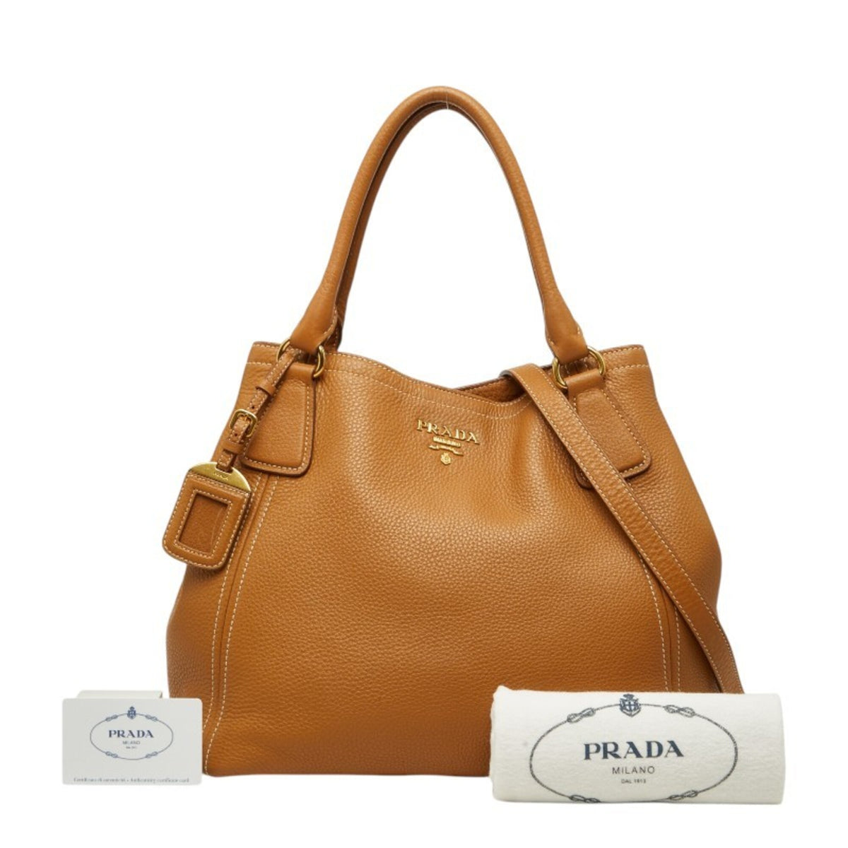 Prada Camel Leather Shoulder Bag Tote Bag (Pre-Owned)