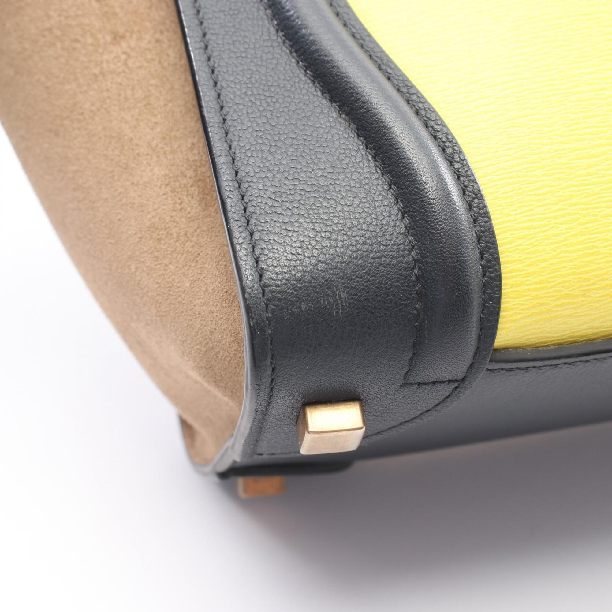 Celine Beige Navy Yellow Suede Leather Handbag Tote Bag (Pre-Owned)