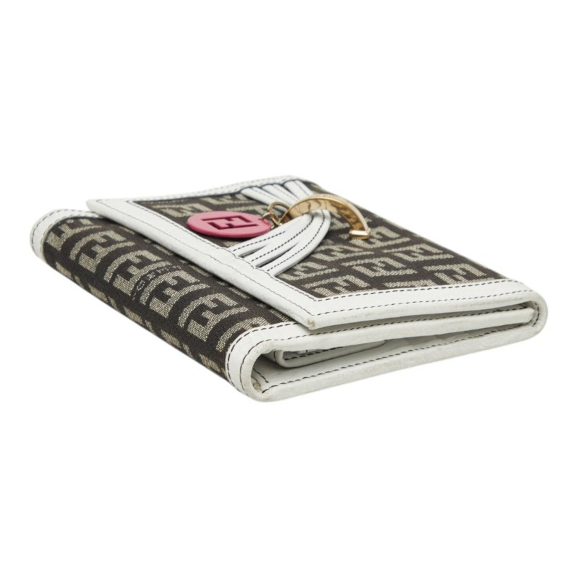 Fendi Brown White Canvas Leather Wallet (Tri-Fold) (Pre-Owned)