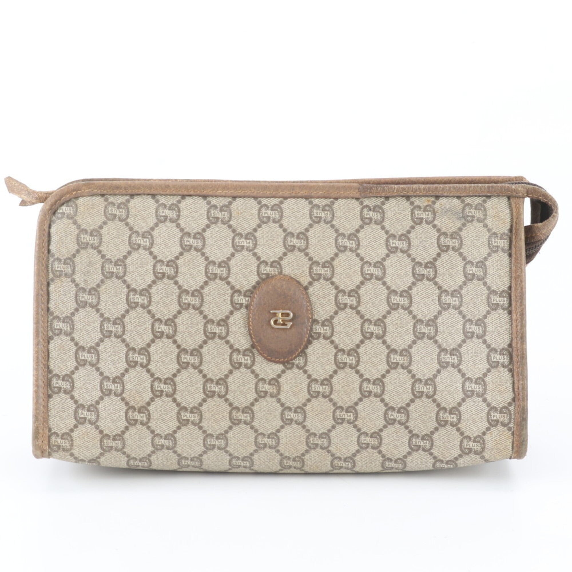 Gucci Brown Leather Coated Canvas Clutch Bag Pouch (Pre-Owned)