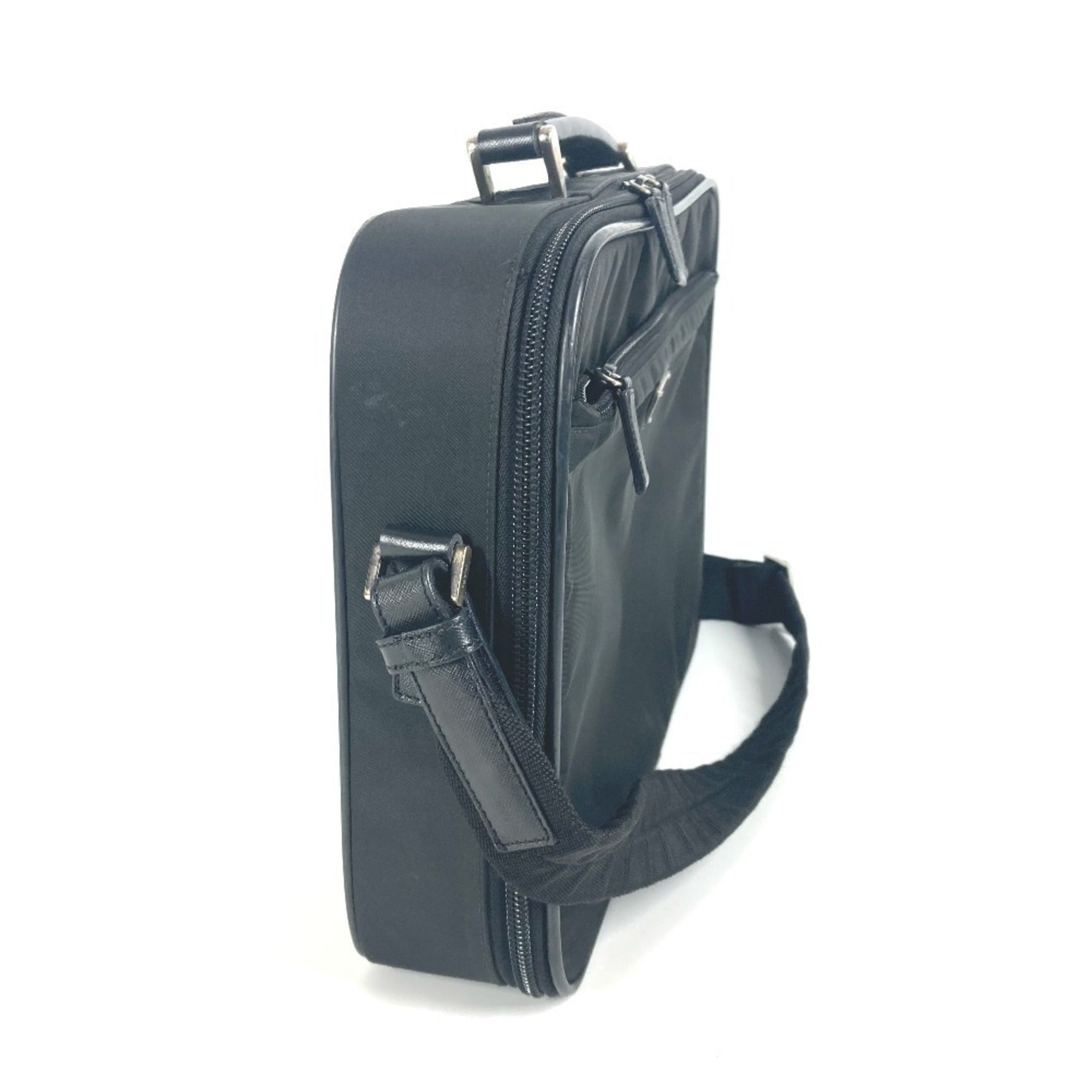 Prada Black Leather Nylon Handbag Shoulder Bag (Pre-Owned)