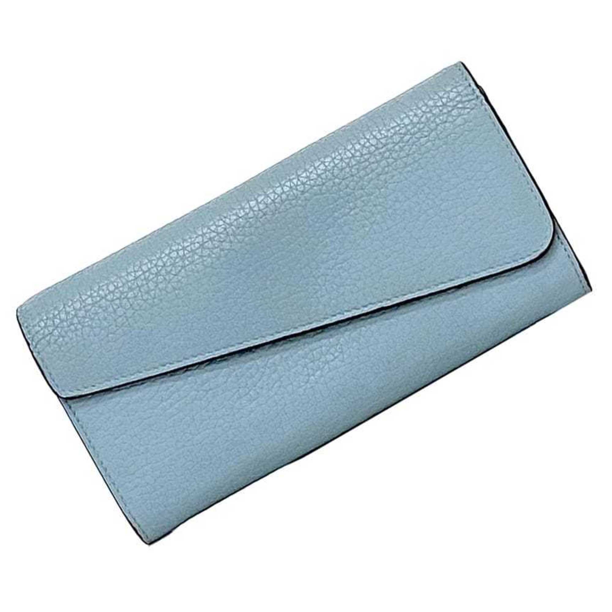 Christian Dior Light Blue Leather Long Wallet (Bi-Fold) (Pre-Owned)