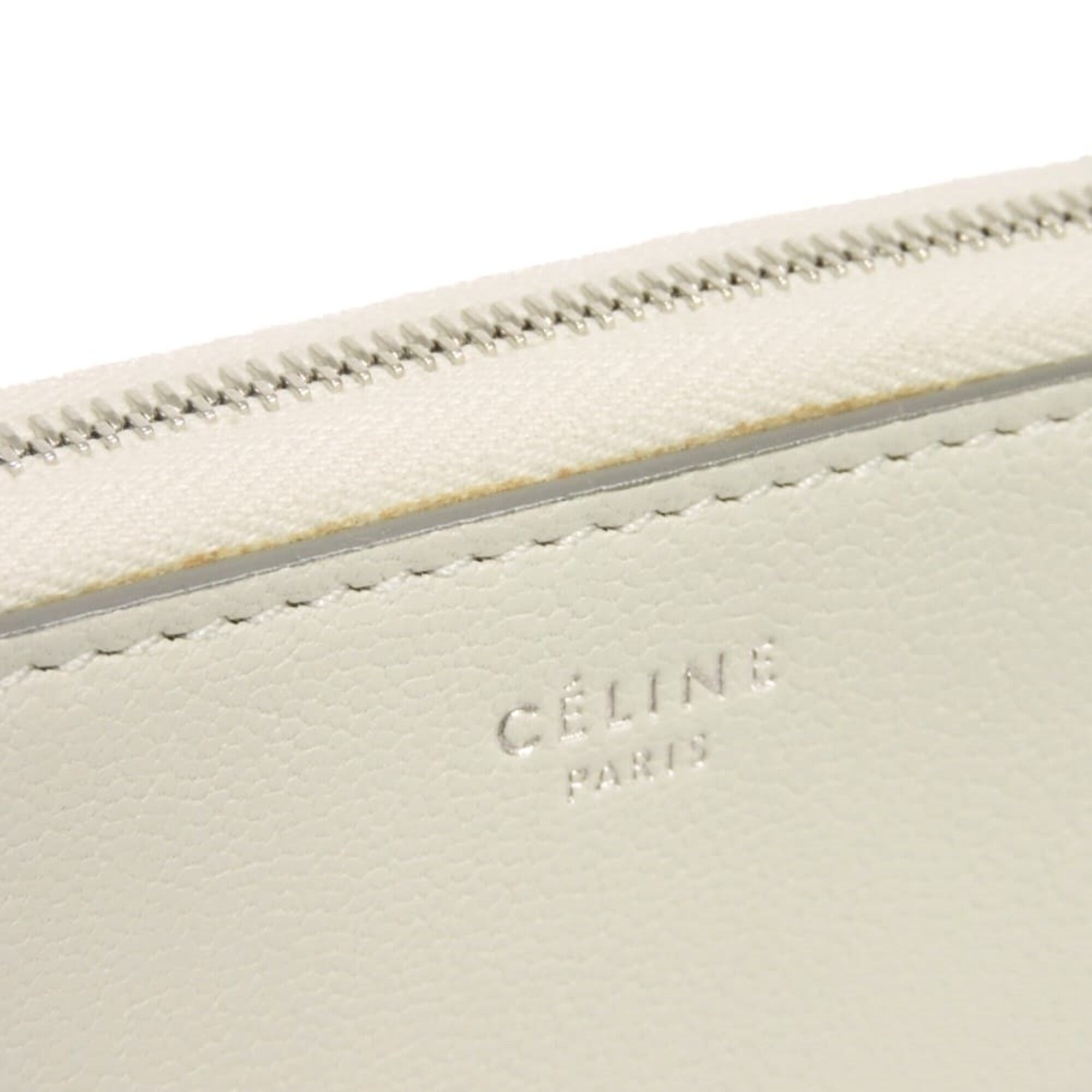 Celine Gray White Leather Long Wallet (Bi-Fold) (Pre-Owned)