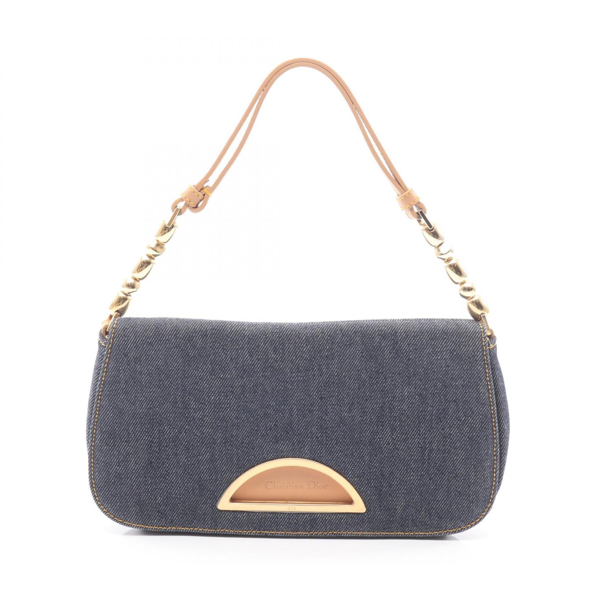 Christian Dior Beige Navy Denim Handbag (Pre-Owned)