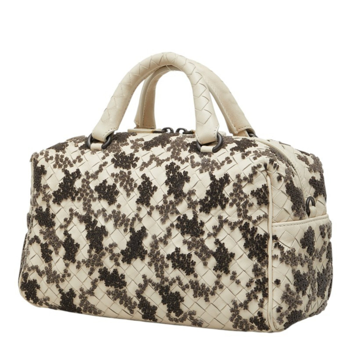 Bottega Veneta Gray White Leather Handbag Shoulder Bag (Pre-Owned)