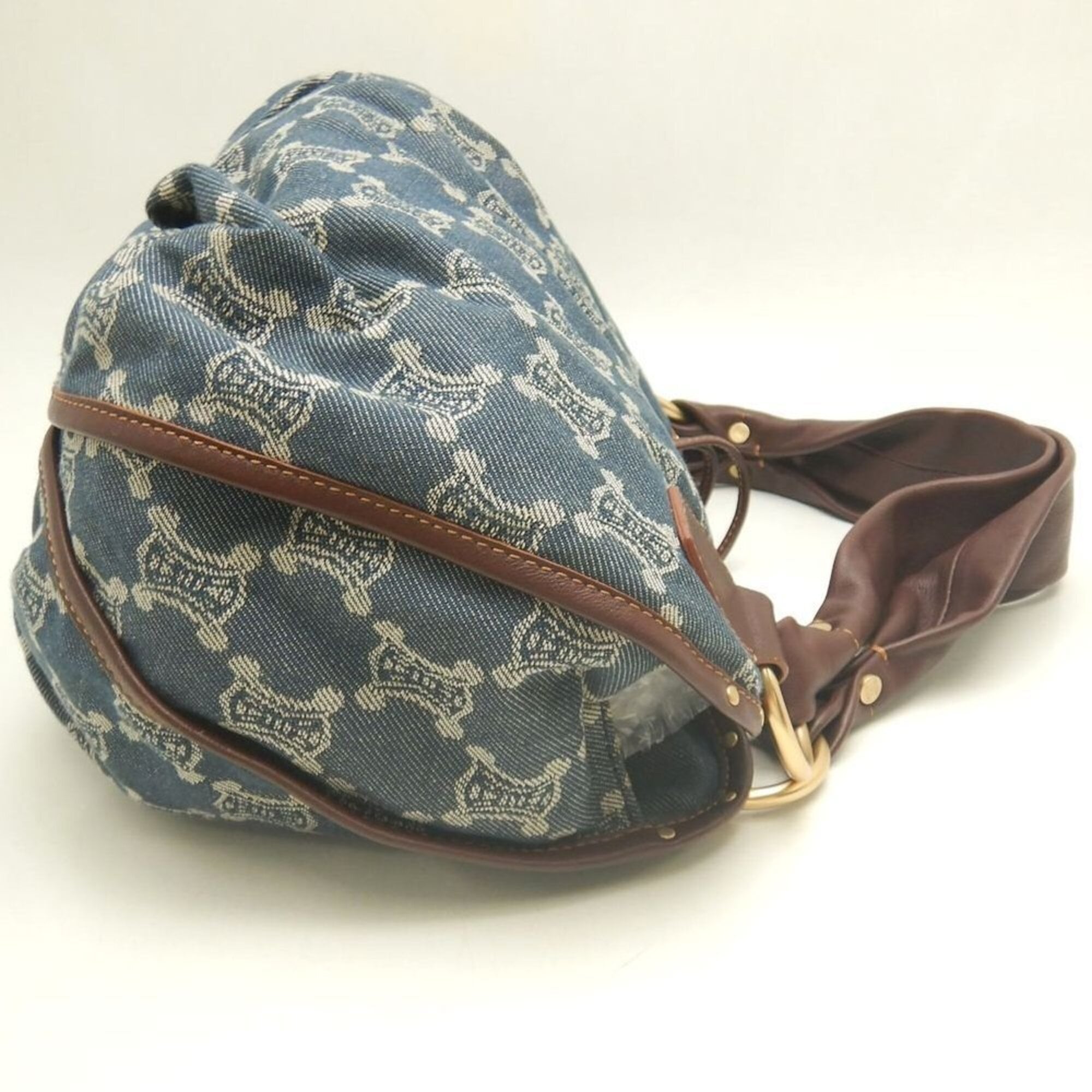 Celine Bittersweet Blue Brown Cotton Denim Leather Handbag (Pre-Owned)