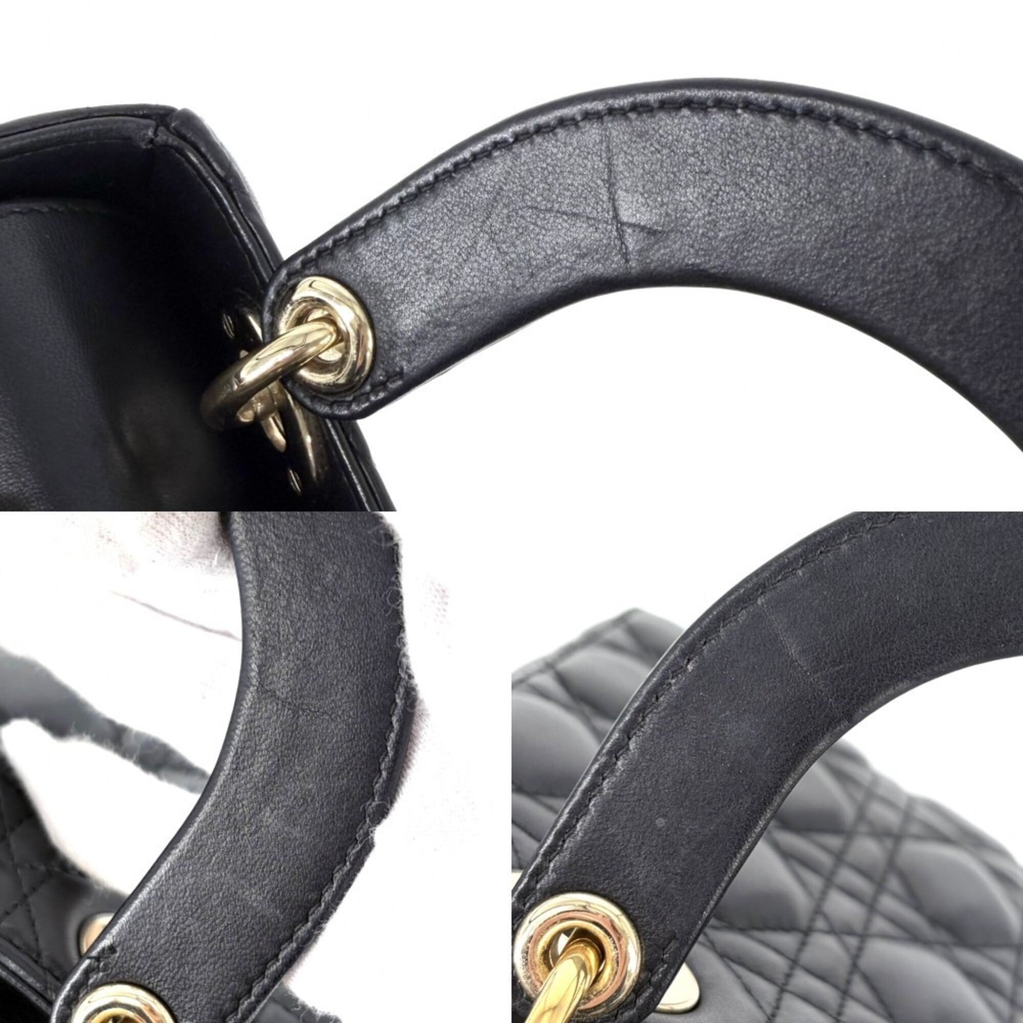 Christian Dior Lady Dior Black Leather Handbag Shoulder Bag (Pre-Owned)