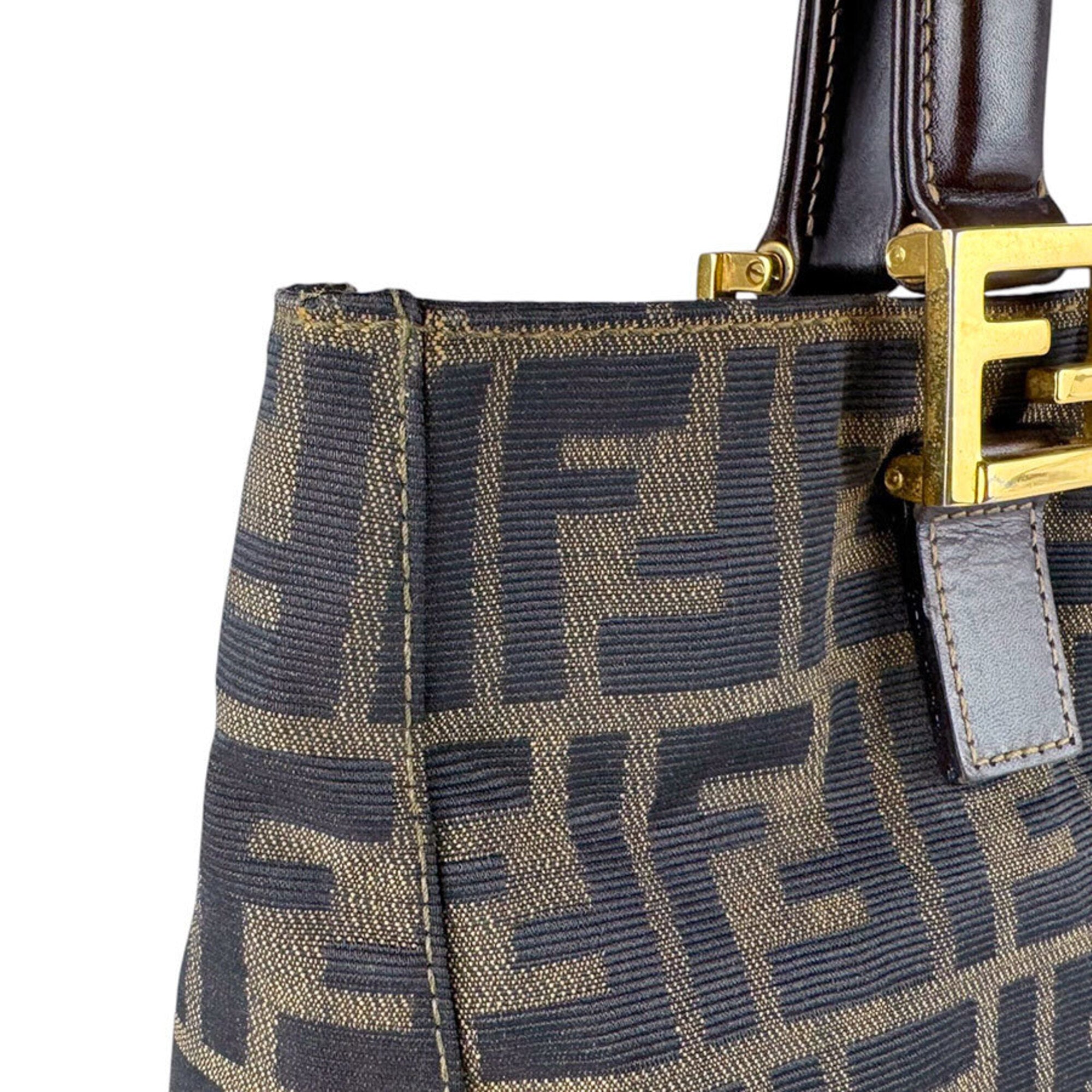 Fendi Brown Nylon Canvas Leather Handbag (Pre-Owned)