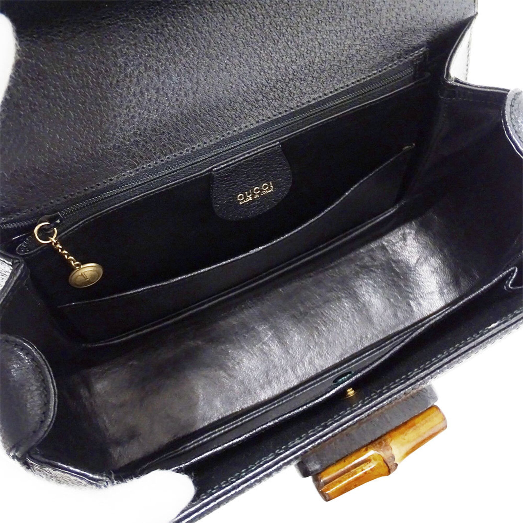 Gucci Black Leather Bamboo Handbag (Pre-Owned)