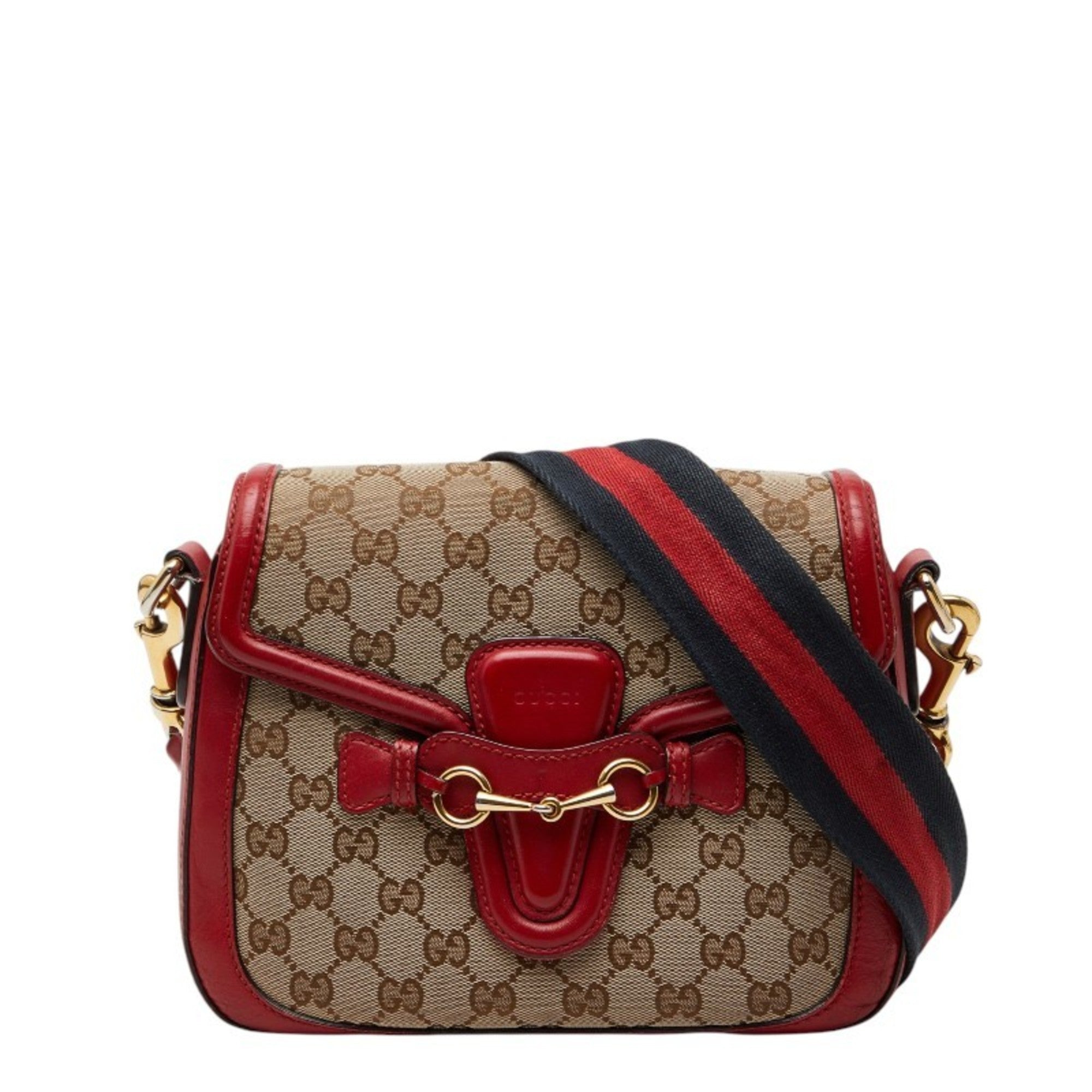Gucci Beige Red Color Canvas Leather Shoulder Bag (Pre-Owned)