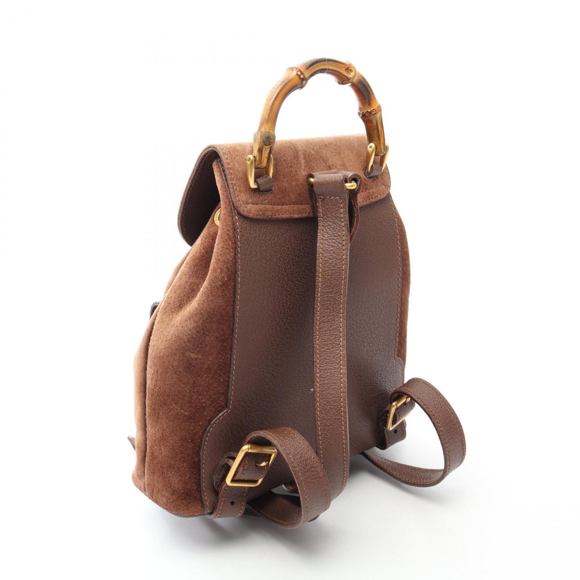 Gucci Brown Suede Leather Backpack Handbag (Pre-Owned)