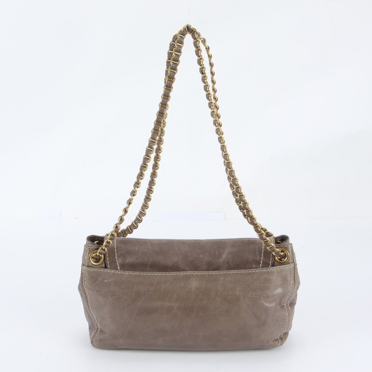 Prada Gray Leather Shoulder Bag (Pre-Owned)