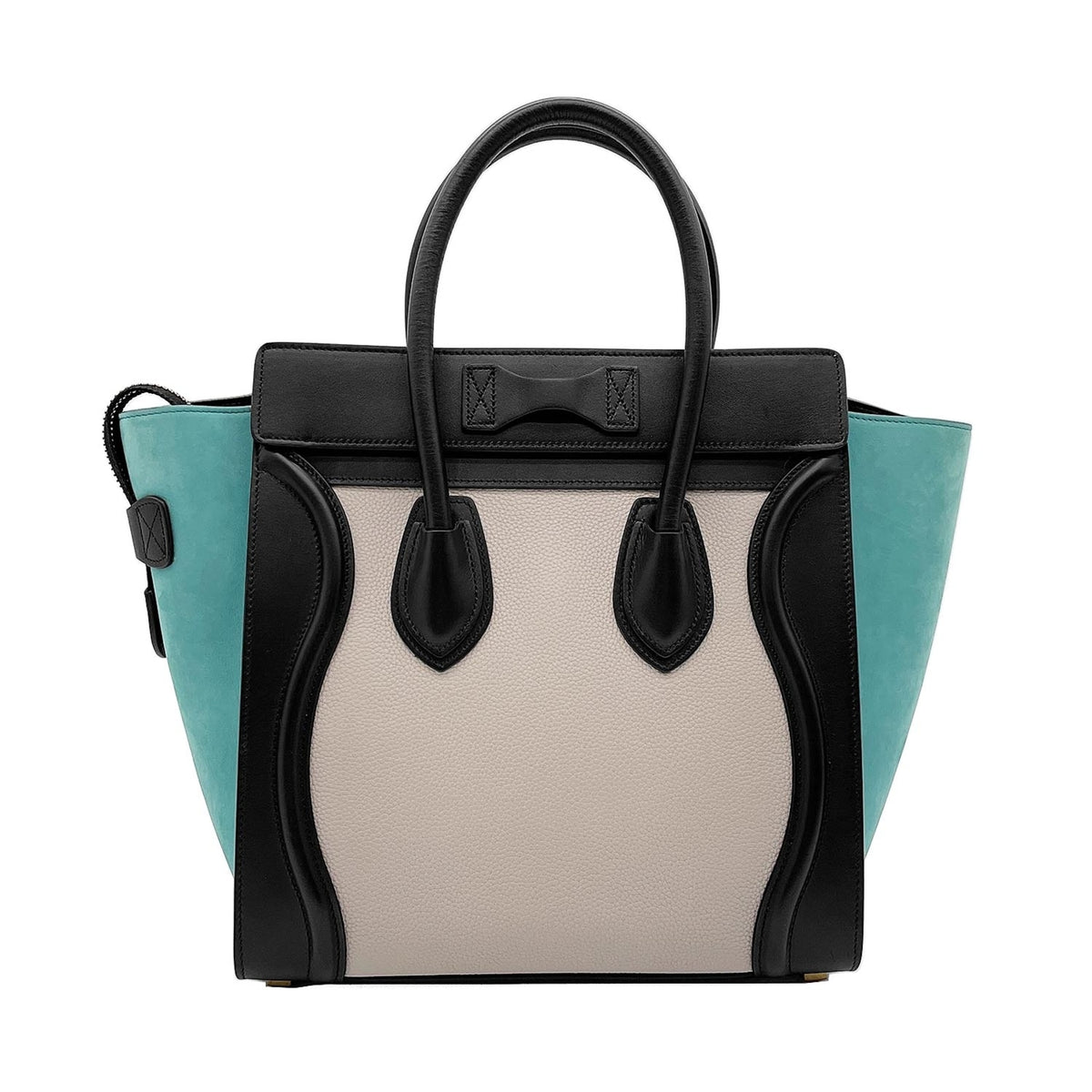 Celine Beige Black Green Leather Suede Handbag (Pre-Owned)
