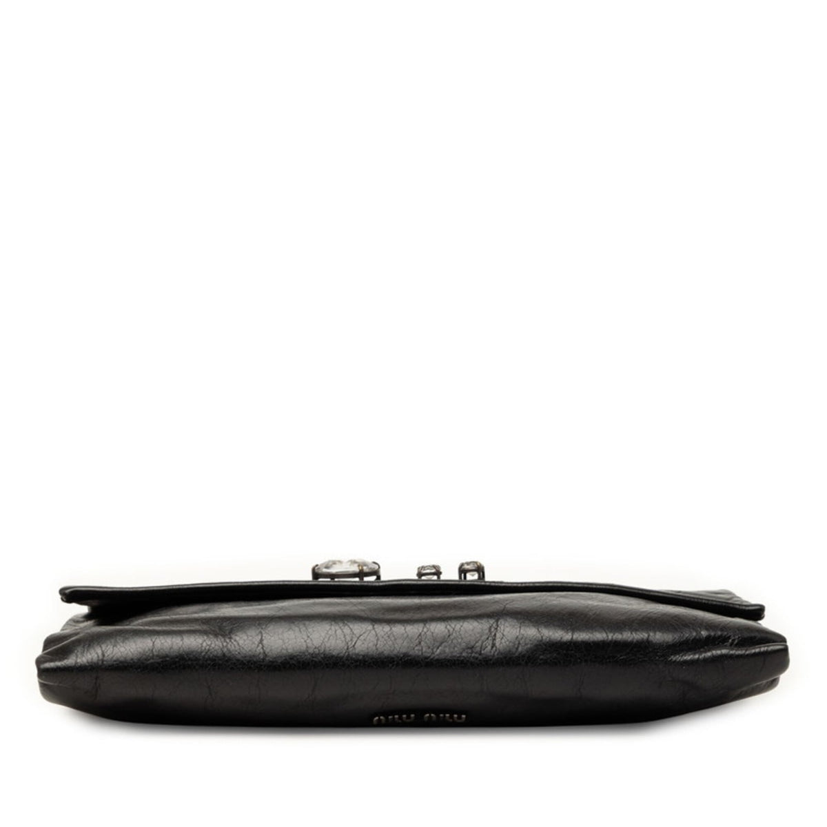 Miu Miu Black Leather Rhinestone Handbag Shoulder Bag (Pre-Owned)