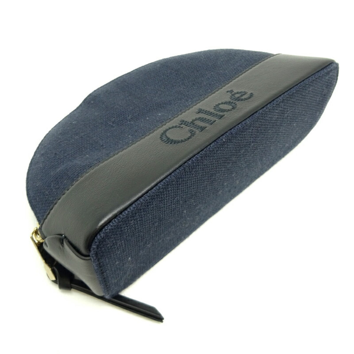 Chloé Black Navy Linen Leather Pouch Wash Bag (Pre-Owned)