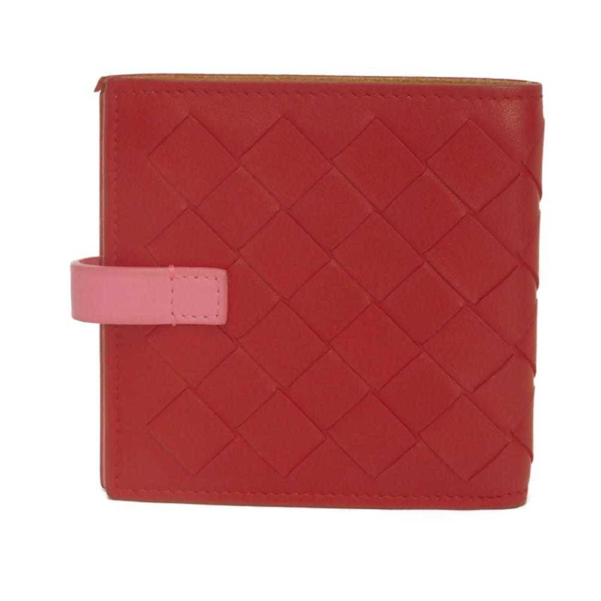 Bottega Veneta Intrecciato Red Color Leather Long Bill Wallet (Bi-Fold) (Pre-Owned)