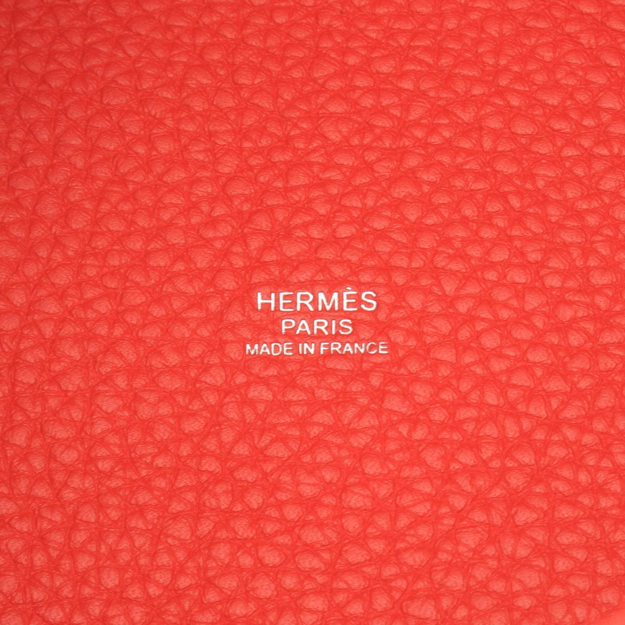 Hermes Red Color Taurillon Clemence Leather Leather Handbag (Pre-Owned)
