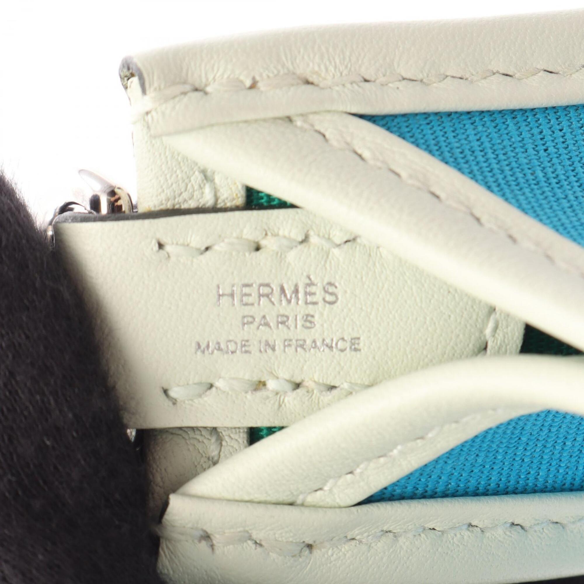 Hermes Blue Green Toile Officier Canvas Leather Swift Leather Handbag Shoulder Bag (Pre-Owned)