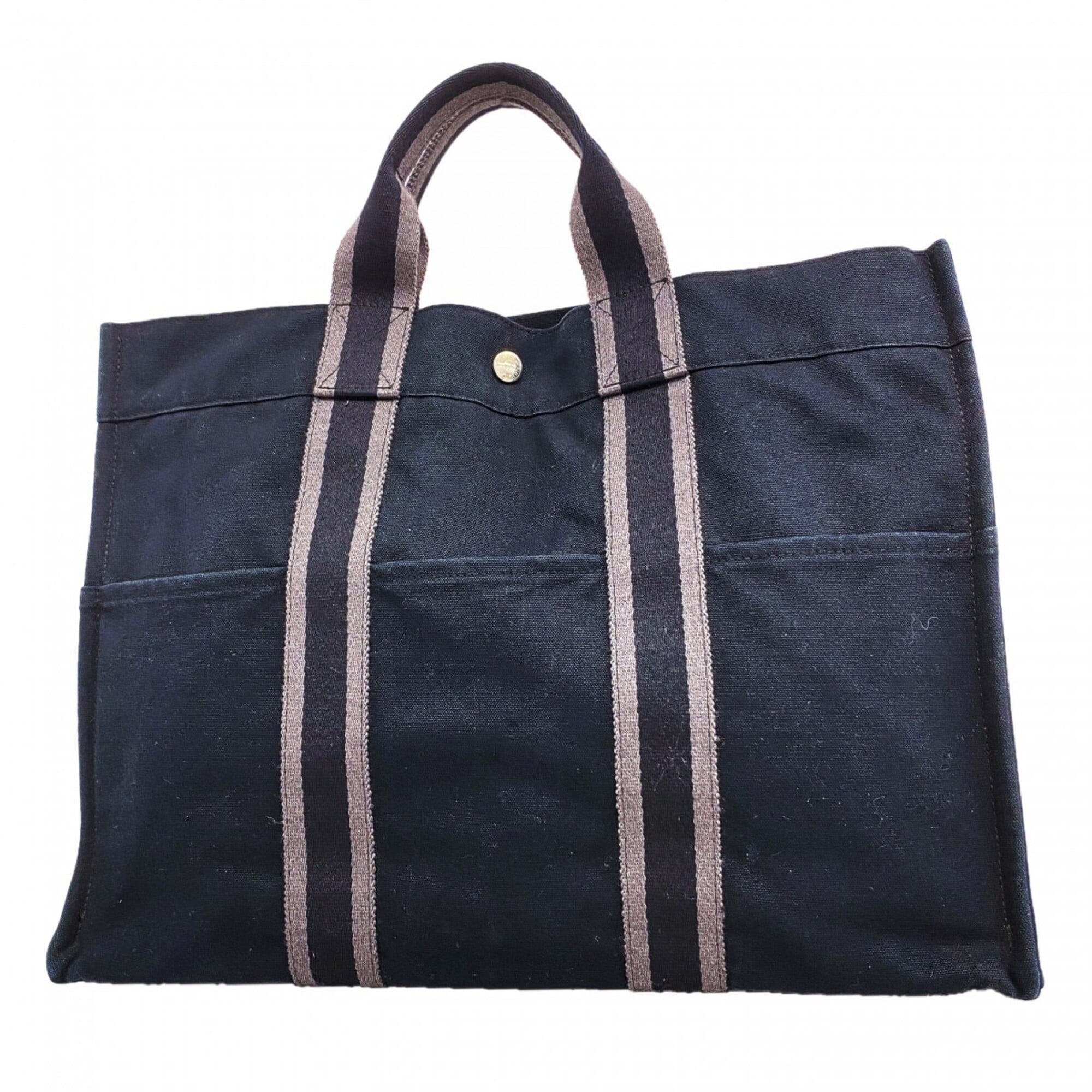 Hermes Black Gray Canvas Tote Bag (Pre-Owned)
