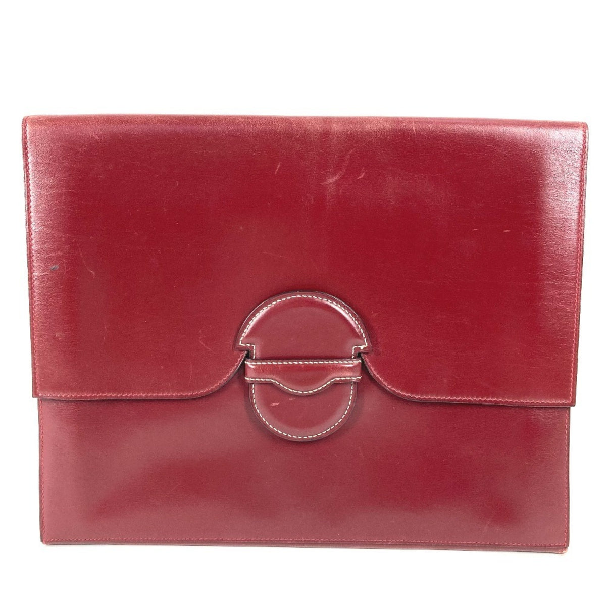 Hermes Wine Leather Clutch Bag Handbag (Pre-Owned)