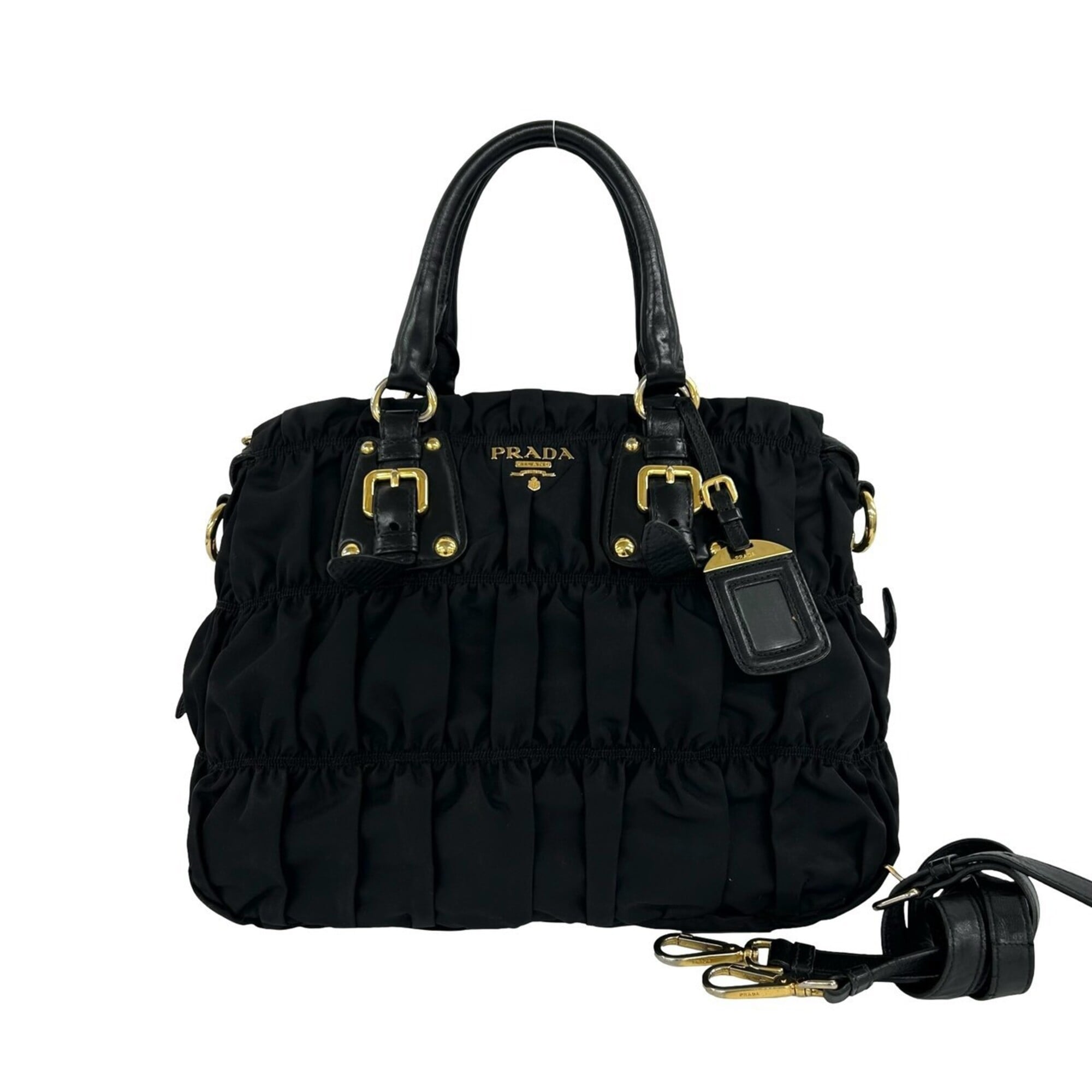 Prada Black Nylon Leather Handbag Shoulder Bag Tote Bag (Pre-Owned)