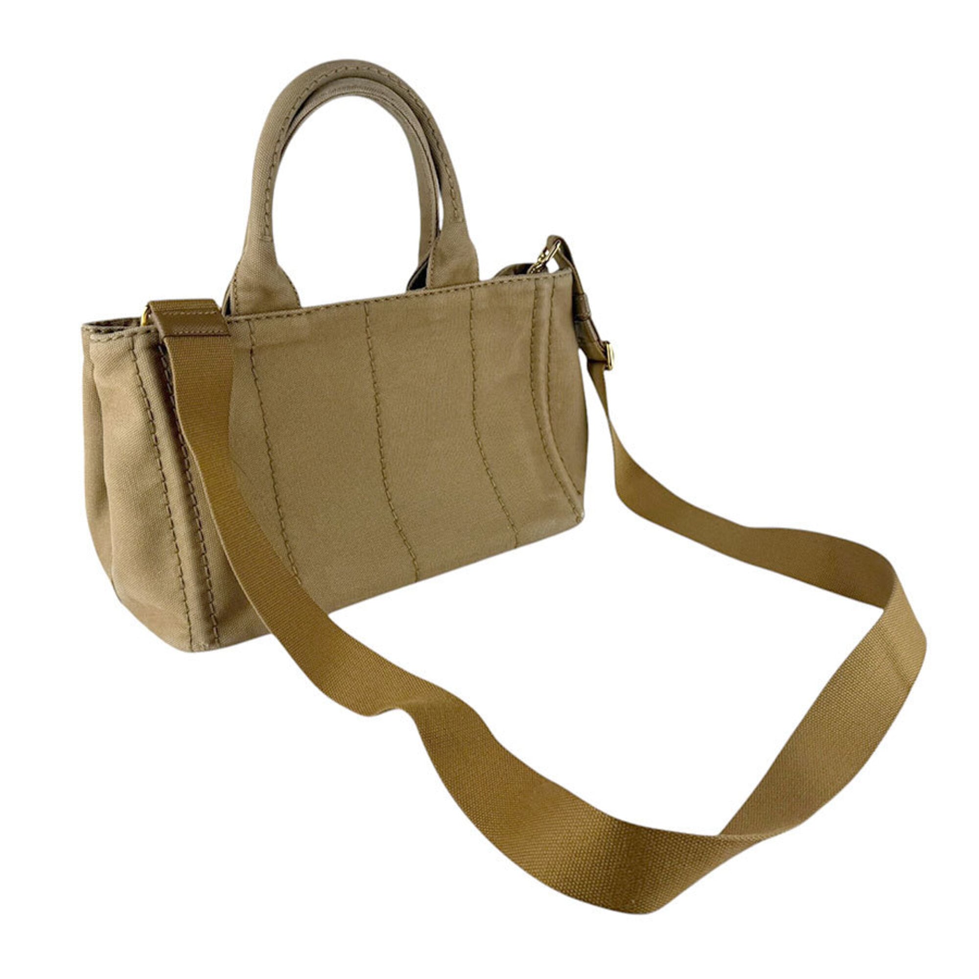 Prada Beige Brown Canapa Handbag Shoulder Bag (Pre-Owned)