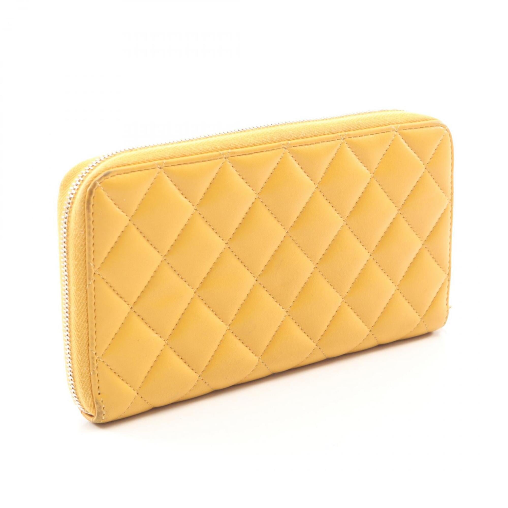 Chanel Yellow Leather Long Wallet (Bi-Fold) (Pre-Owned)