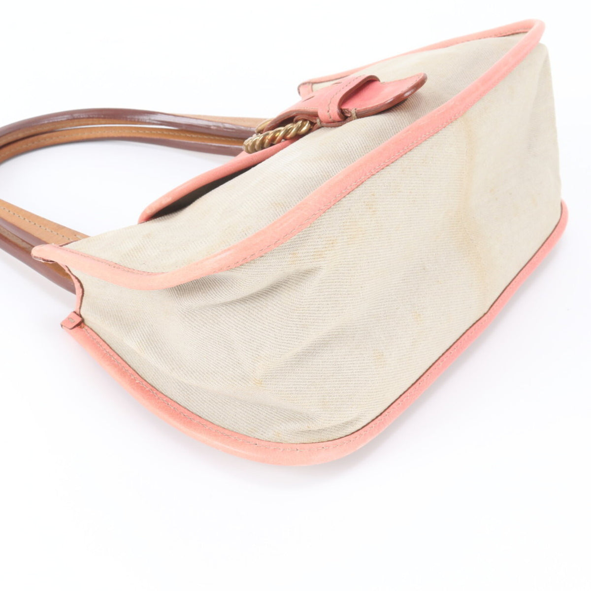 Miu Miu Beige Pink Leather Canvas Handbag Shoulder Bag Tote Bag (Pre-Owned)