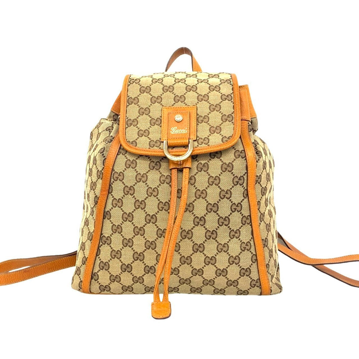 Gucci Brown Canvas Leather Backpack (Pre-Owned)