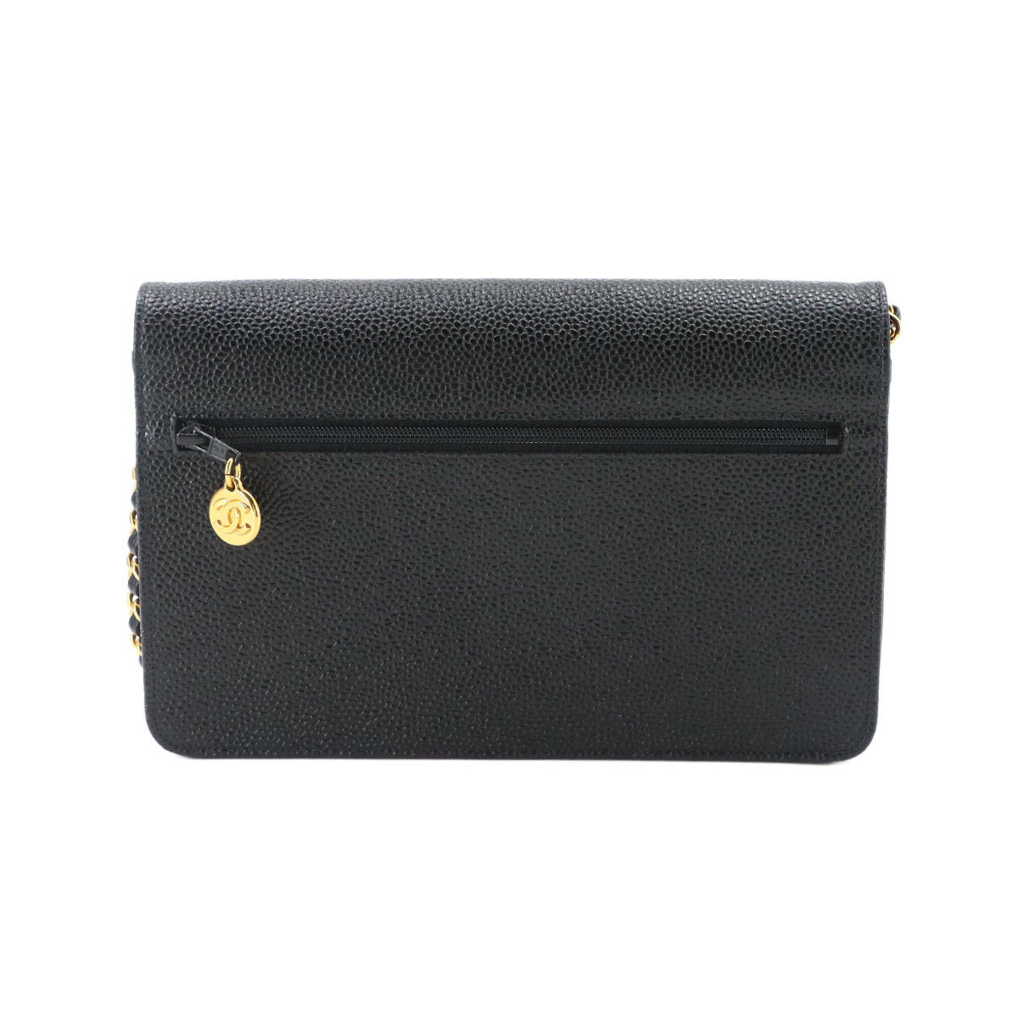 Chanel Black Grained Calfskin Chain/Shoulder Wallet (Pre-Owned)