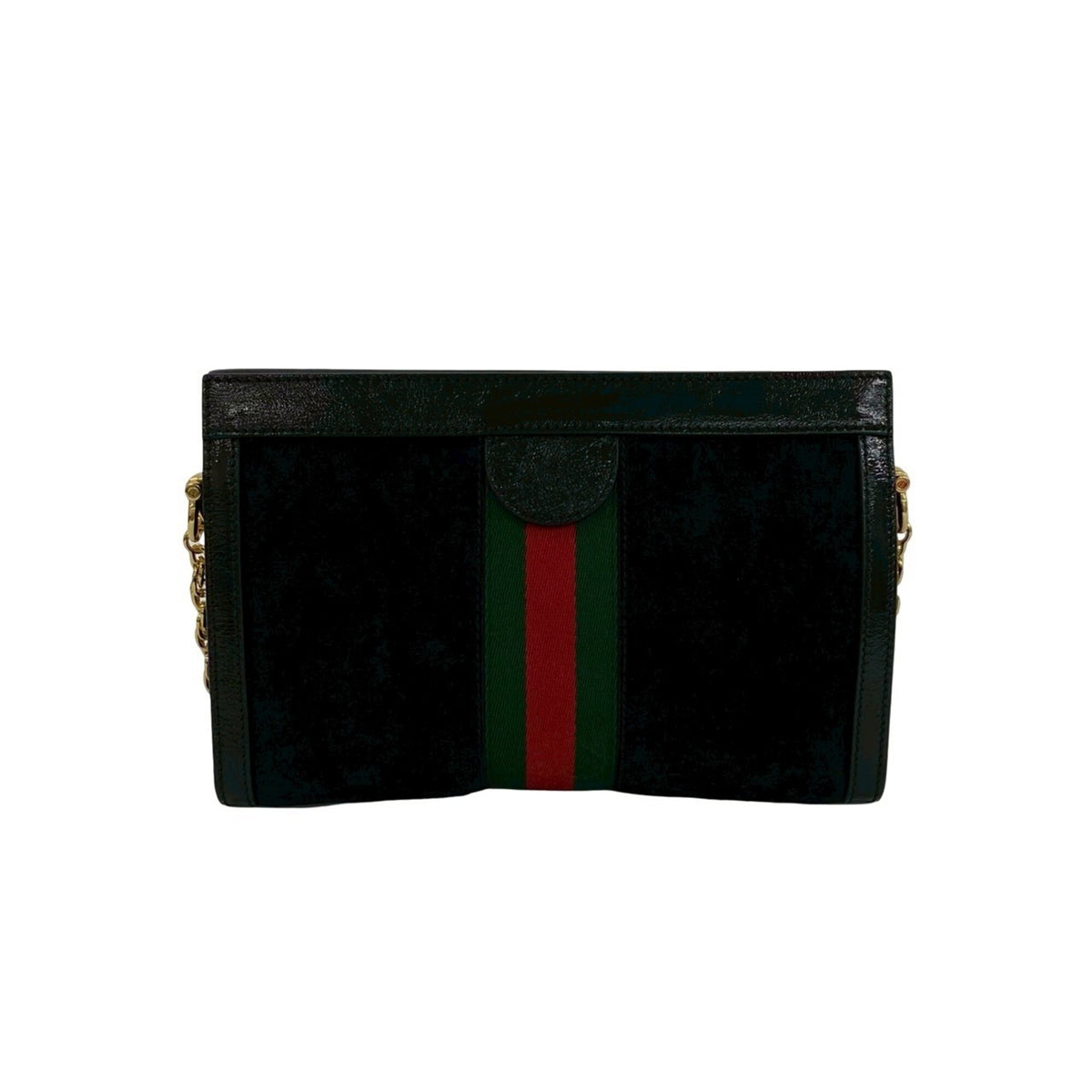 Gucci Black Green Red Color Patent Leather Suede Shoulder Bag (Pre-Owned)