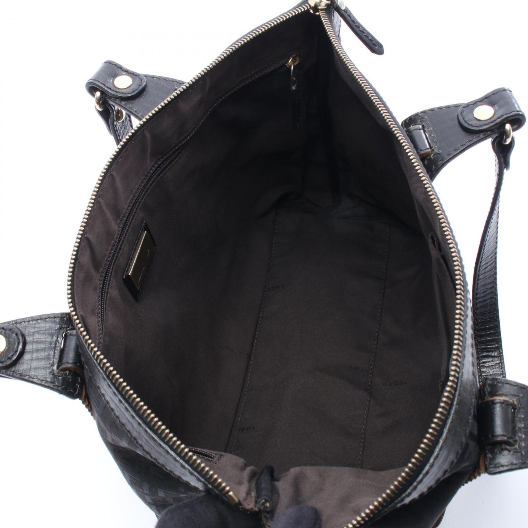 Fendi Black Canvas Leather Handbag Tote Bag (Pre-Owned)