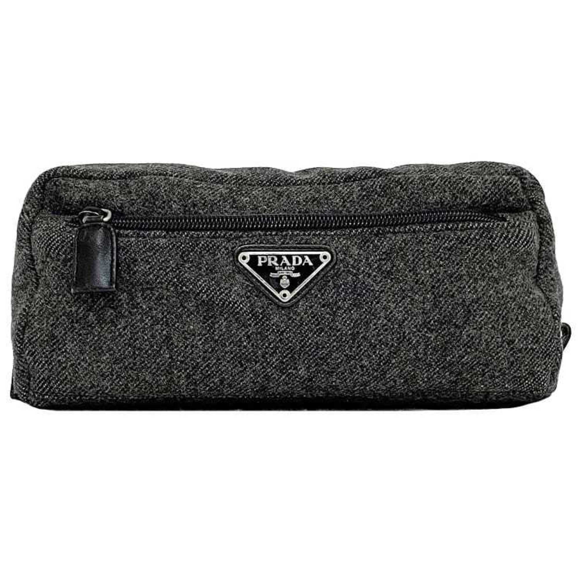Prada Gray Tweed Wool Nylon Pouch (Pre-Owned)