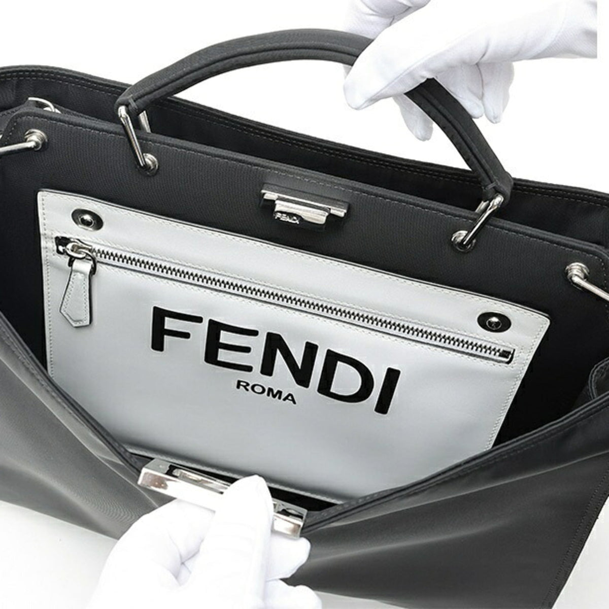 Fendi Peekaboo Black Nylon Tote Bag (Pre-Owned)