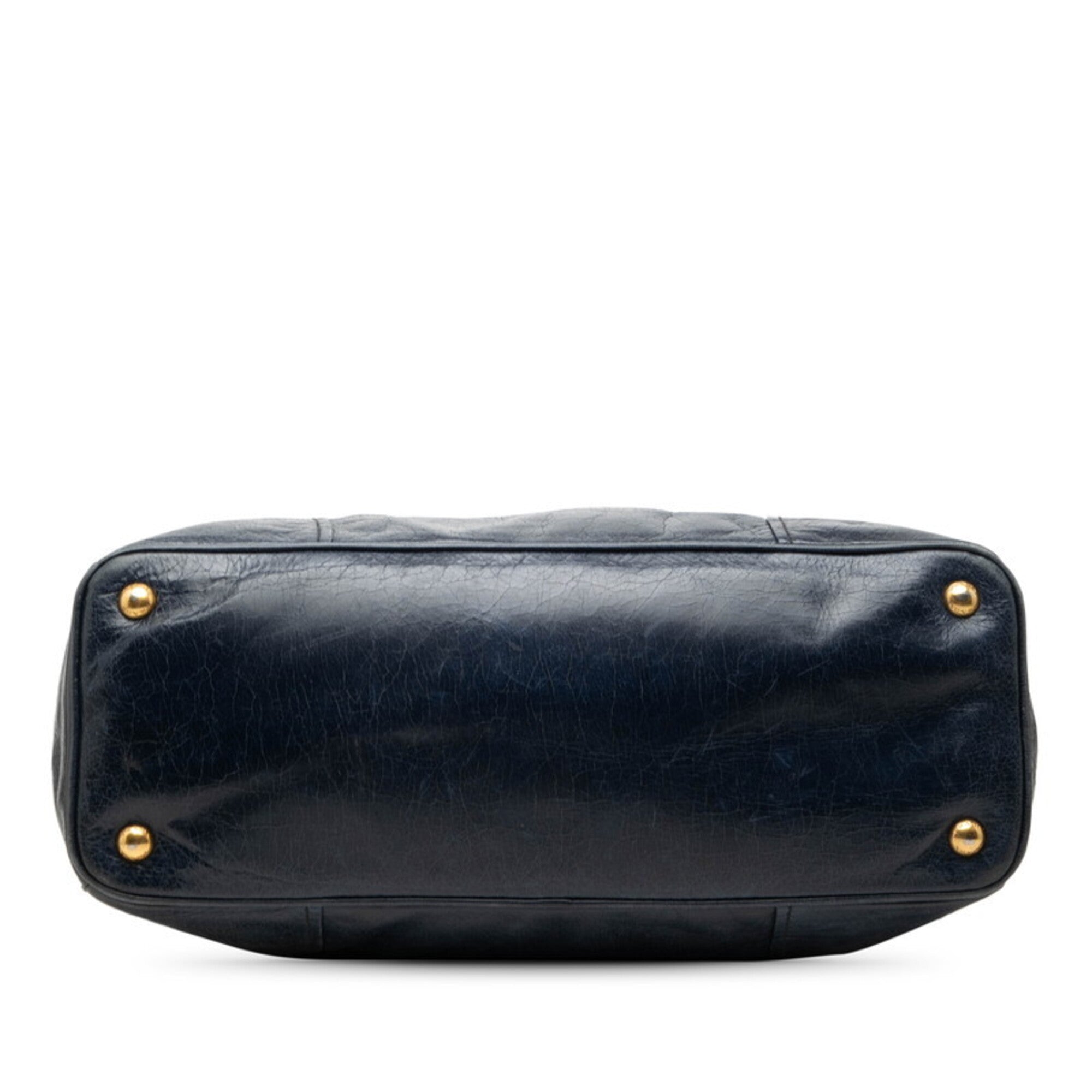 Prada Navy Leather Handbag Shoulder Bag (Pre-Owned)