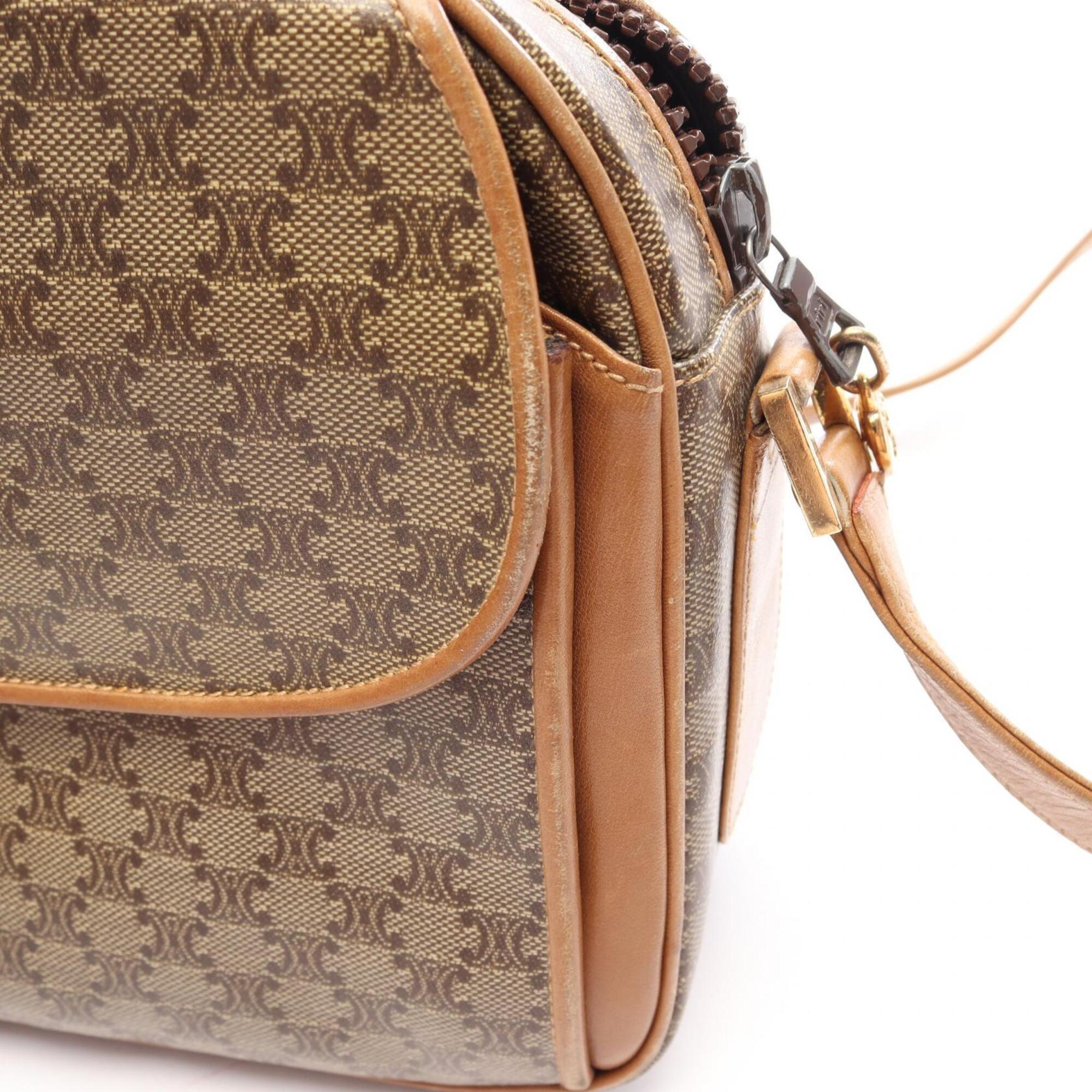 Celine Brown Coated Canvas Leather Handbag Shoulder Bag (Pre-Owned)