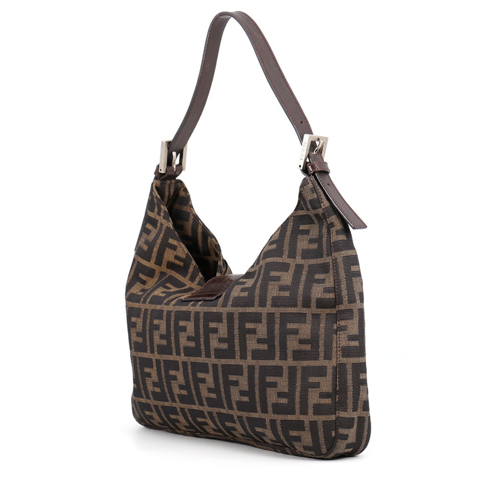Fendi Zucca Brown Canvas Handbag Shoulder Bag (Pre-Owned)