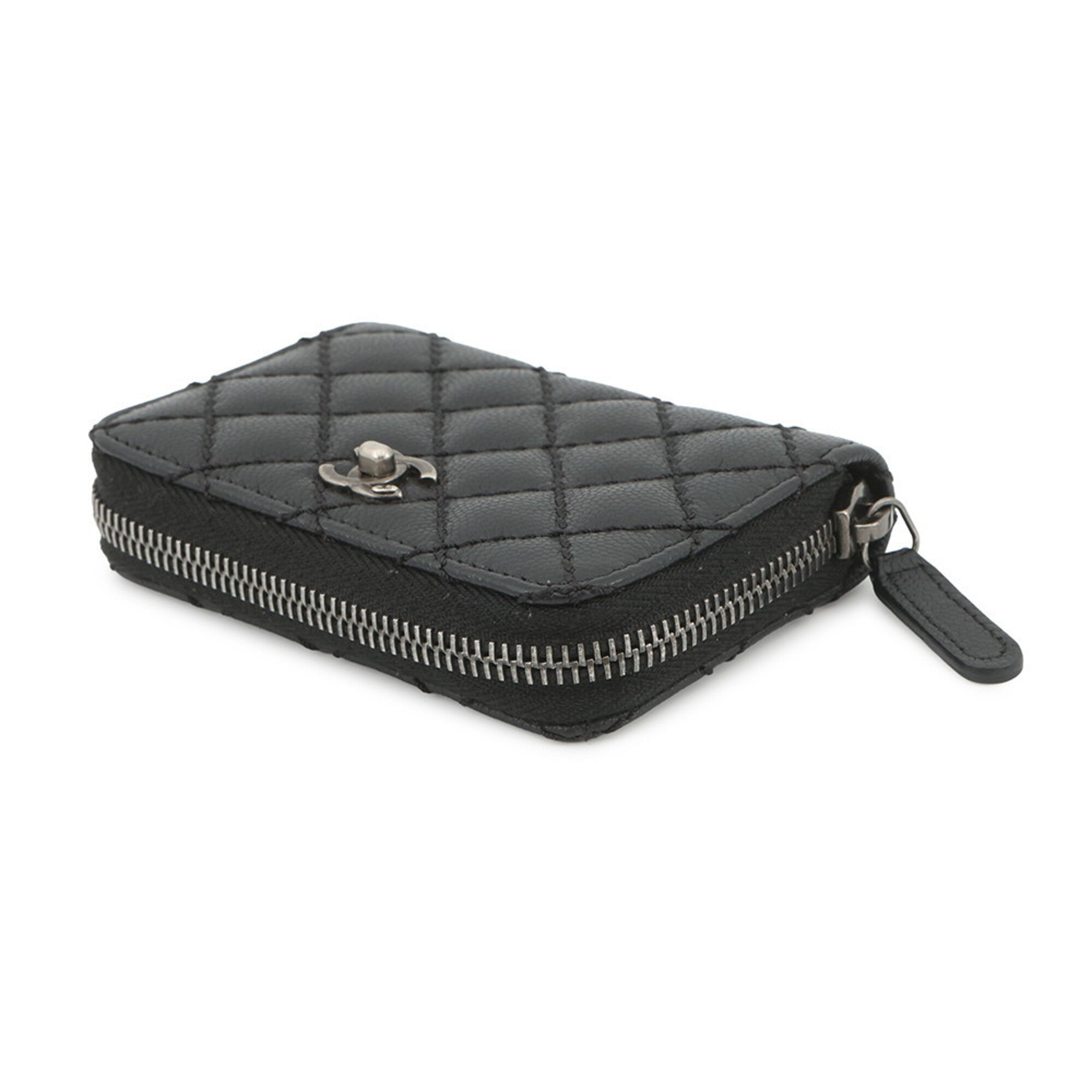 Chanel Black Grained Calfskin Coin Purse/Coin Case (Pre-Owned)