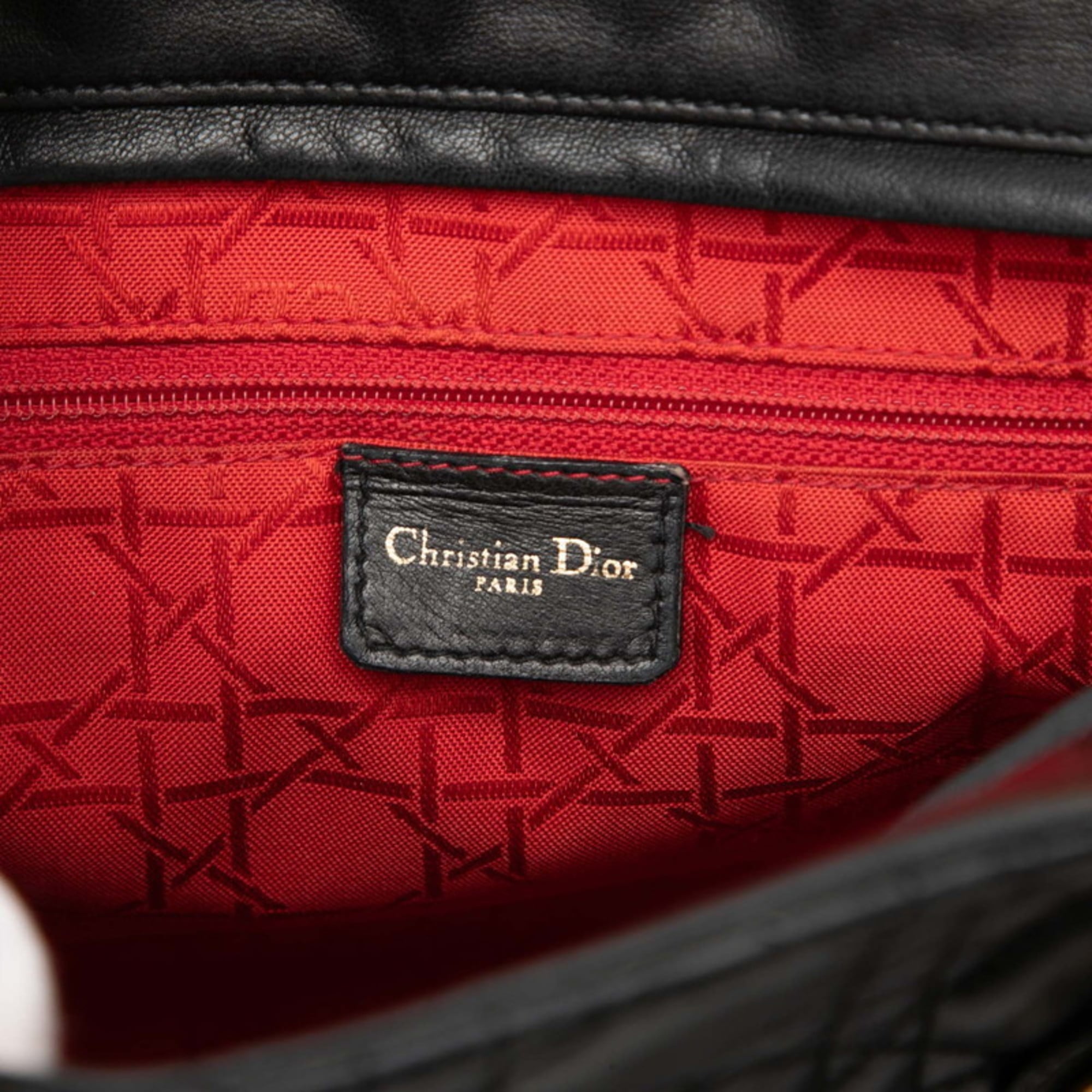 Christian Dior Lady Dior Black Leather Handbag Shoulder Bag (Pre-Owned)