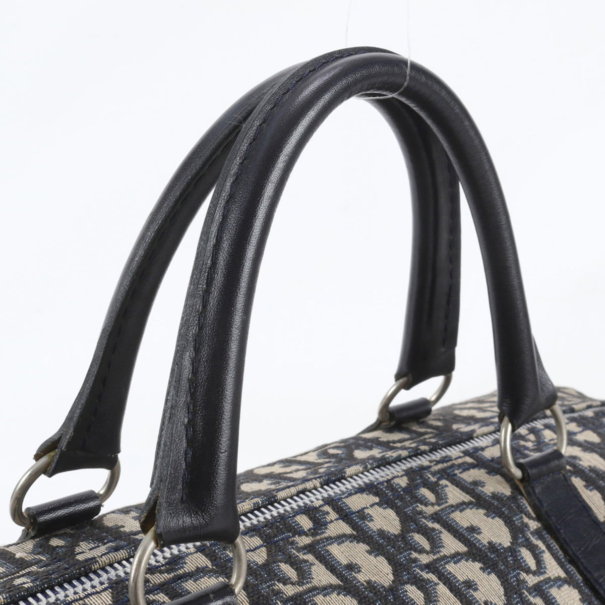 Christian Dior Navy Leather Canvas Boston Bag Tote Bag (Pre-Owned)