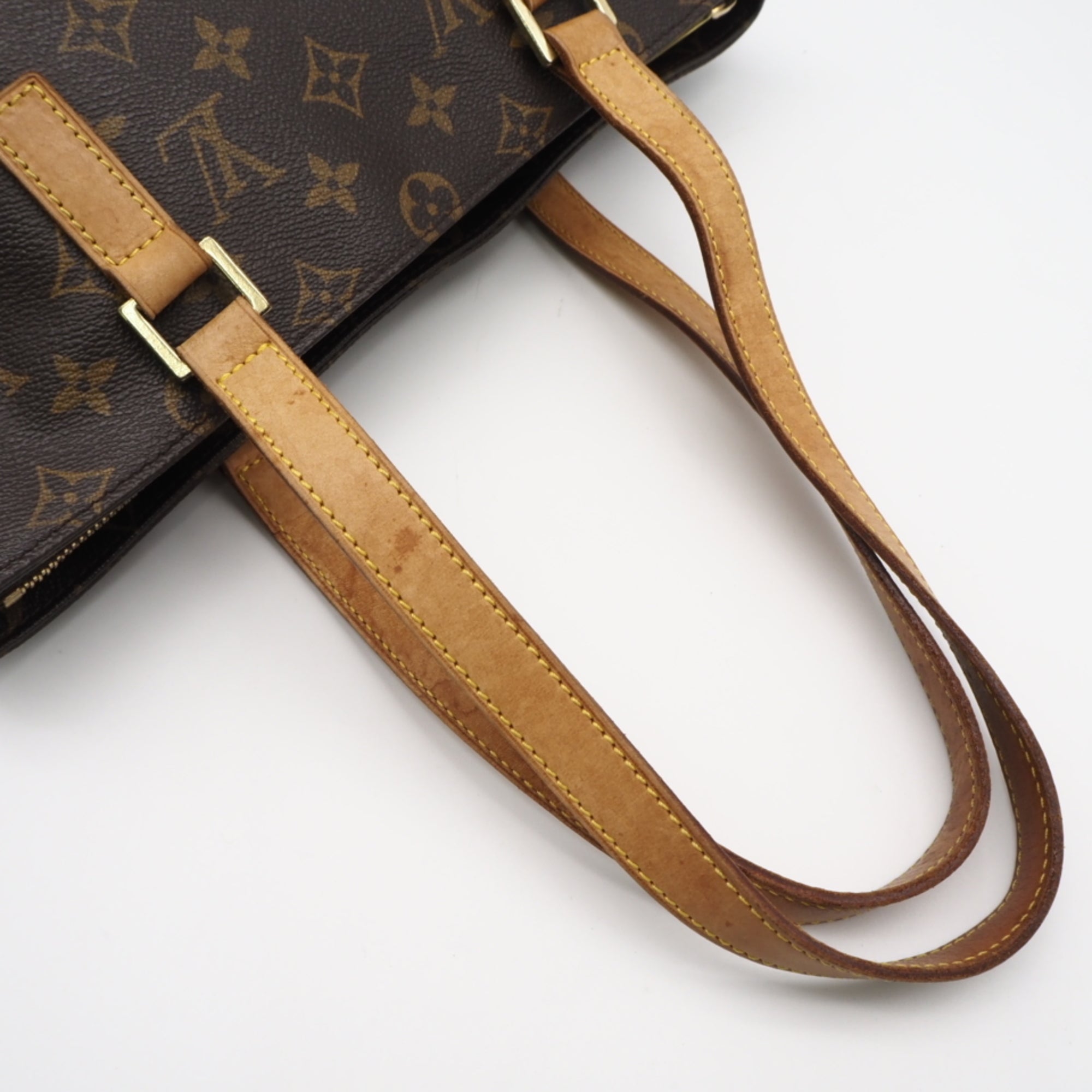 Louis Vuitton Monogram Beige Brown Coated Canvas Leather Handbag (Pre-Owned)