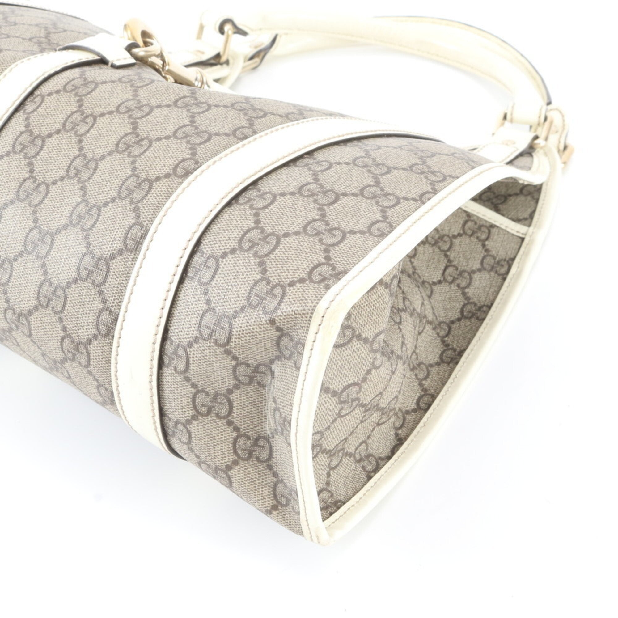 Gucci Brown Ivory Leather Coated Canvas Handbag Shoulder Bag Tote Bag (Pre-Owned)
