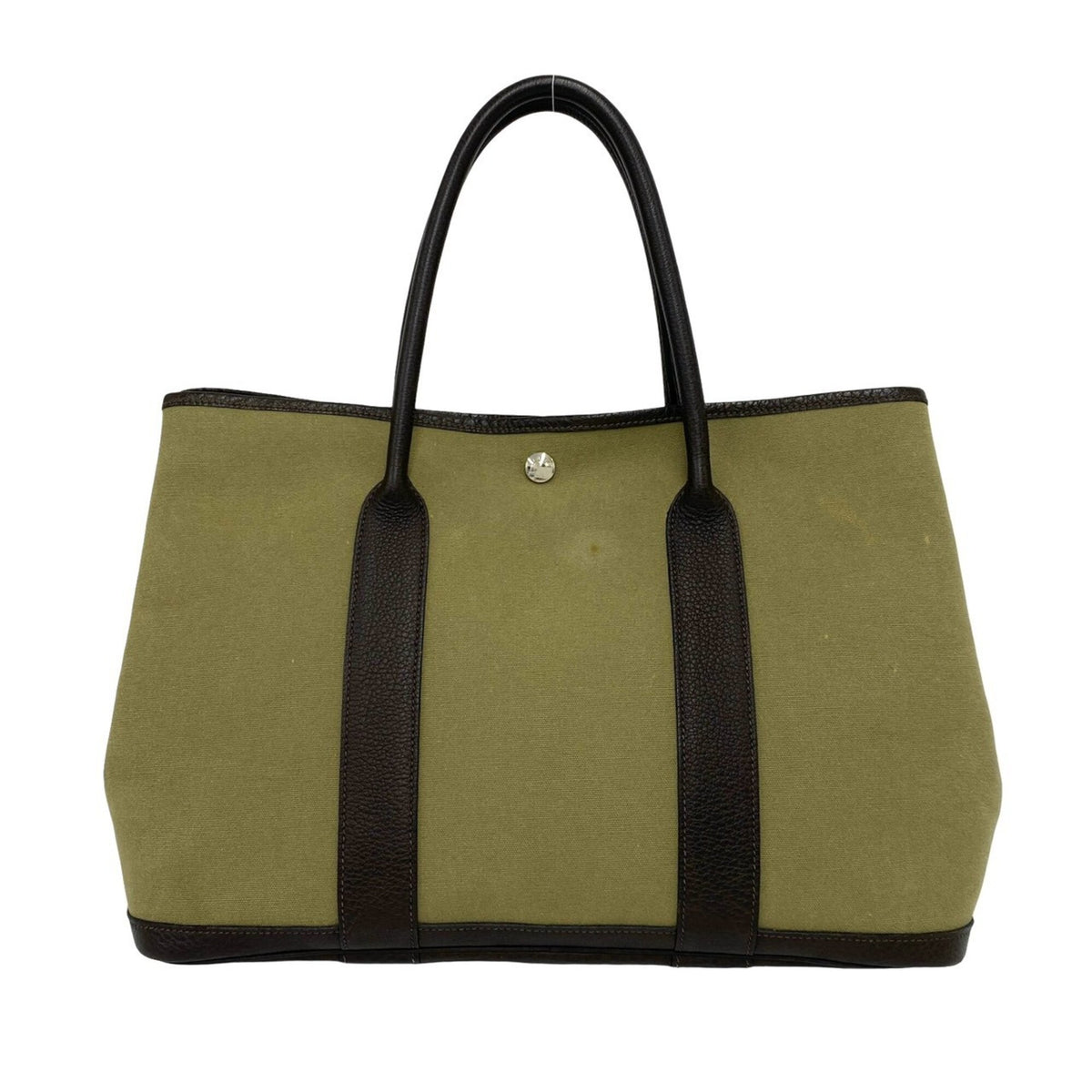 Hermes Brown Khaki Toile Officier Buffalo Leather Handbag Tote Bag (Pre-Owned)