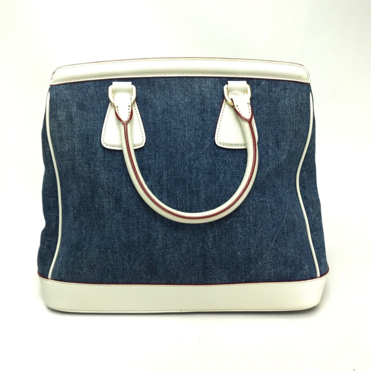 Prada Blue White Denim Leather Handbag (Pre-Owned)