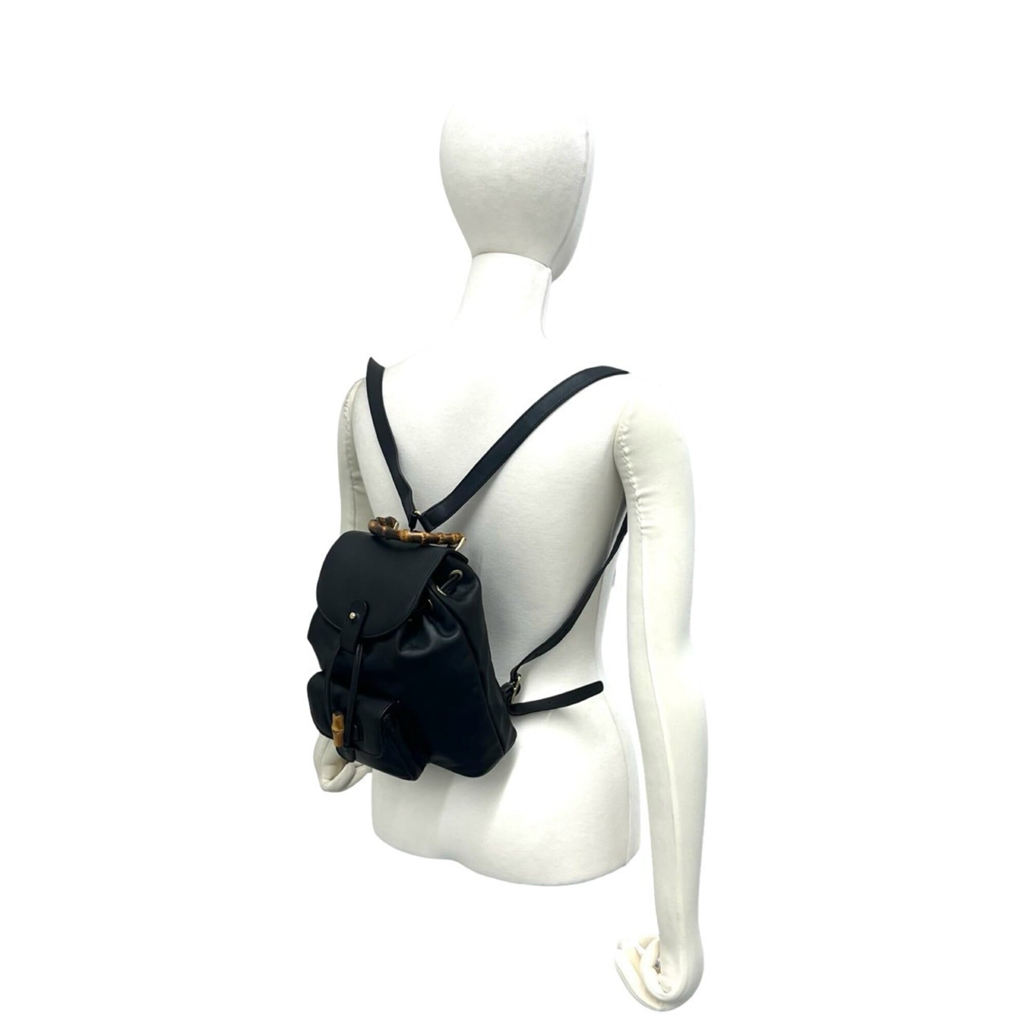 Gucci Black Leather Bamboo Backpack (Pre-Owned)