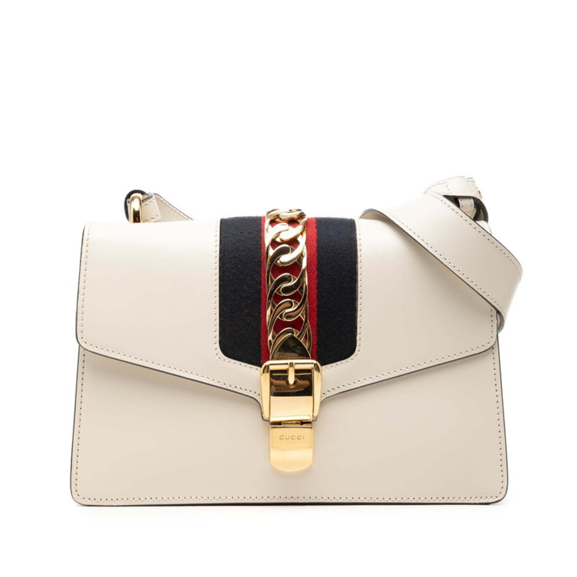 Gucci Sherry Line White Leather Handbag Shoulder Bag (Pre-Owned)